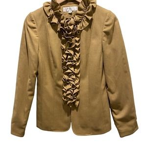 Tahari Ruffle Front Camel Blazer